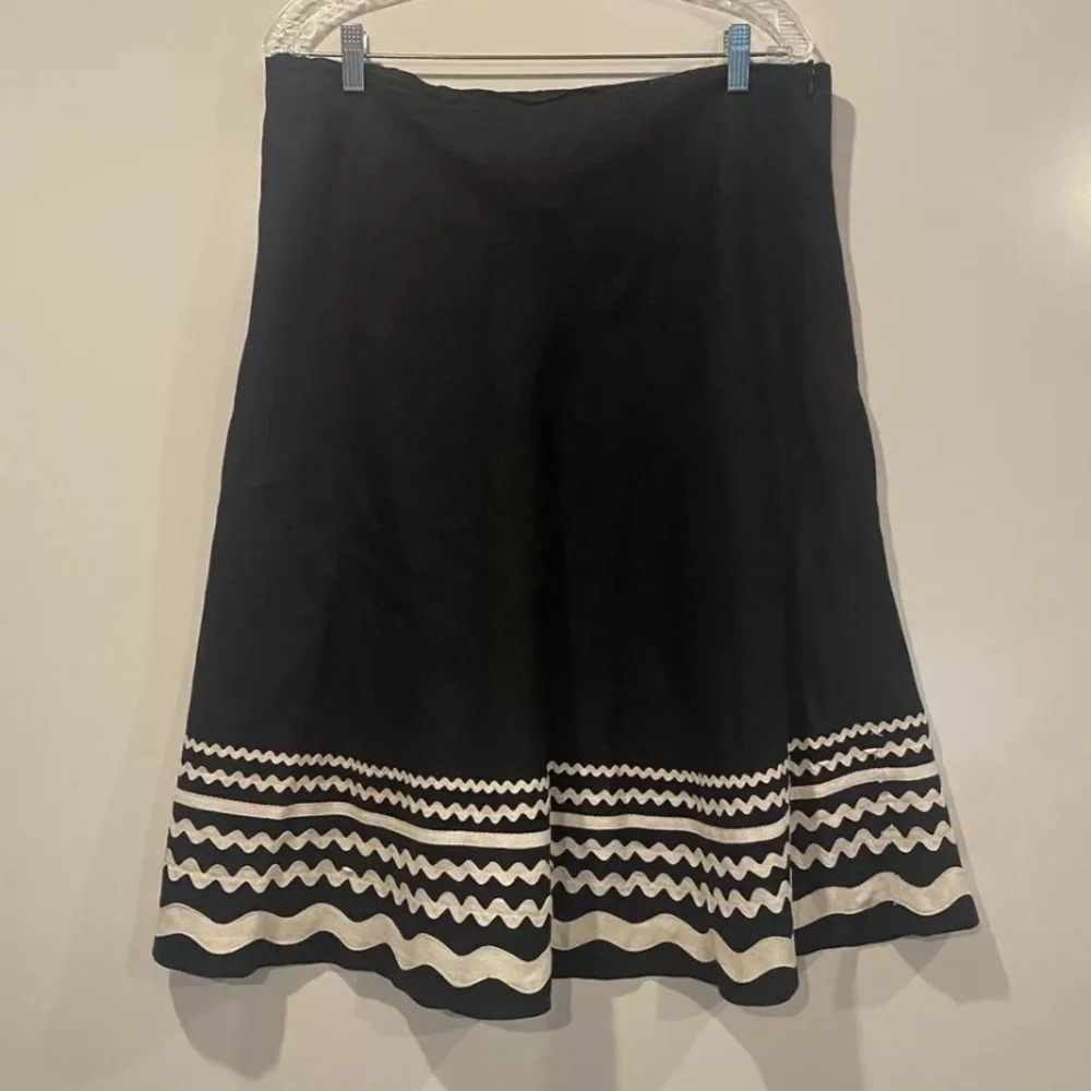 J. McLaughlin Black White Linen A-Line Skirt Womens‎ Size 12 (631)